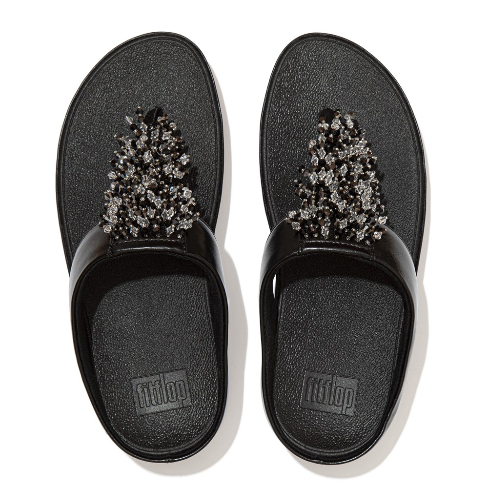 Fitflop Womens Sandals Black - Rumba Beaded Toe-post - EQ0398476